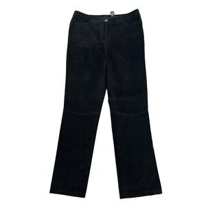 NY Jeans New York & Company Womens Black Suede Leather Pants Size 6 Straight Leg